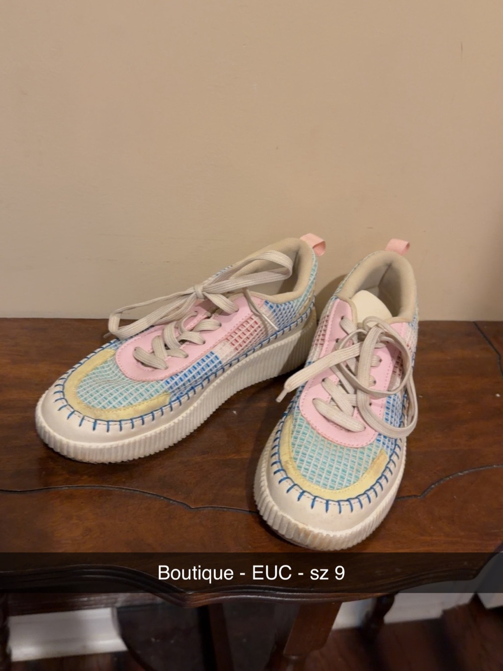 Women's Pastel Multi-Color Lace-Up Sneakers - Size 9